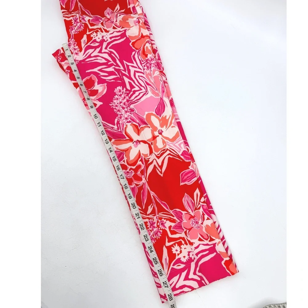 IBKUL Women's Pascha Pink Floral Stretch UPF 50+ Ankle Pants Golf Sz 8